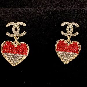 CHANEL Red and Gold Heart Earrings